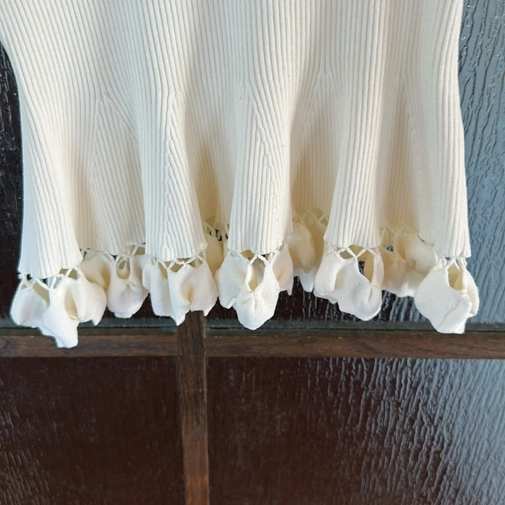 Ulla Johnson Ivory Knit Puff-Sleeve Peplum Top